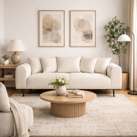 Orel canapé 3 places en tissu bouclé blanc et pieds noirs