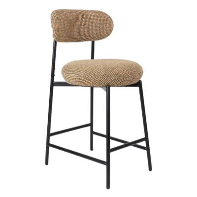 Vanilla tabouret de bar en tissu tweed jaune miami et métal noir H68