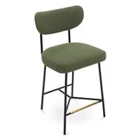 Lama tabouret de bar en tissu bouclé vert kaki et métal noir H66