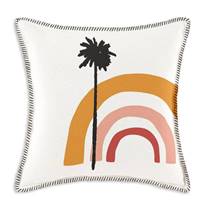 Chik coussin carré 40x40 coton blanc 1 palmier arc-en-ciel