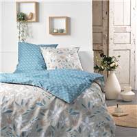 Sunshine parure de lit 220x240 beige/bleu coton imprimé fleurs 11.58