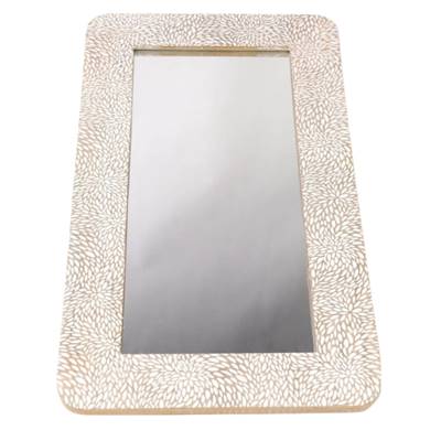 Miroir Mango Wood en bois sculpté motifs beige marron