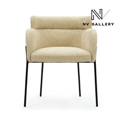 Baita chaise en tissu tweed sable et métal noir