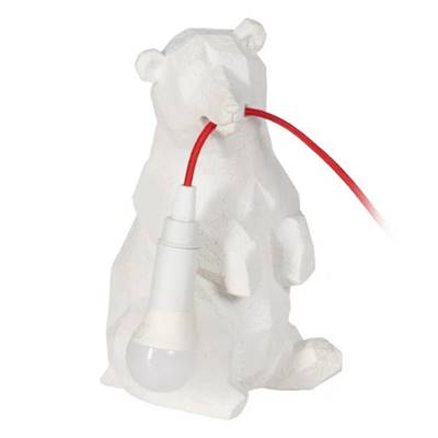 Teddy lampe de table en polyurésine ours blanc câble rouge H25cm