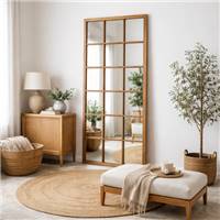 Antic grand miroir mural type fen�tre industrielle 18 carreaux bois naturel H180