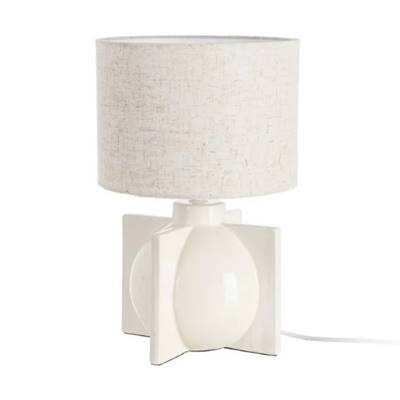 Mauna lampe de table en céramique de forme géométrique blanc et abat-jour lin