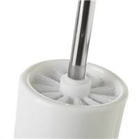 Frotta brosse à toilette ronde en céramique et bambou blanc