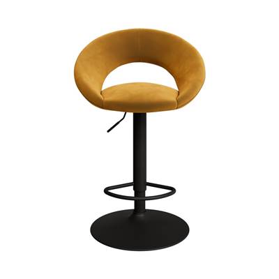 Guilia chaise de bar en velours jaune curry pivotante et réglable