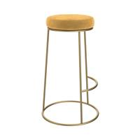 Jevon tabouret de bar en velours jaune curry et pieds en métal doré H73