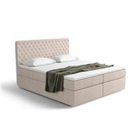 Asmirut lit boxspring 180x200 en tissu texturé capitonné beige