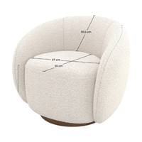 Tore fauteuil pivotant en tissu bouclé blanc et pied frêne