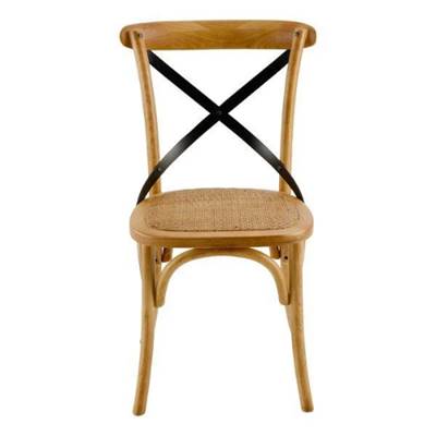 Bistrot chaise en bois d'orme massif et rotin dossier croisillon noir