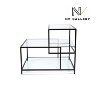 Kamilah table basse verre transparent et métal noir