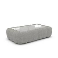 Ralia table basse rectangulaire en tissu texturé gris clair et verre