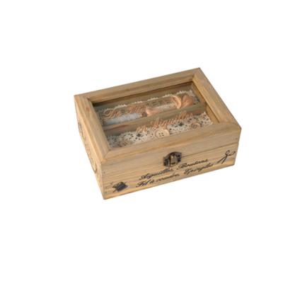 Hiver boîte à couture en bois compartimentée et gravée PM