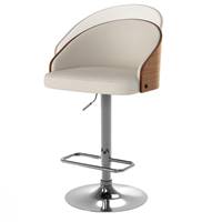 Yon chaise de bar réglable pivotant en PU beige et bois plaqué noyer