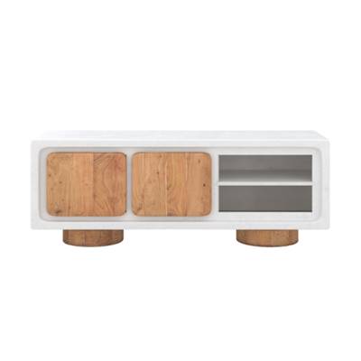 Bergame meuble TV en béton blanc cassé et bois d'acacia