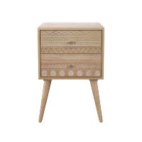 Maeva table de chevet en bois de manguier gravée 2 tiroirs