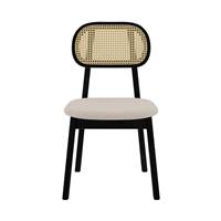 Musea chaise en cannage de rotin, tissu beige et bois noir