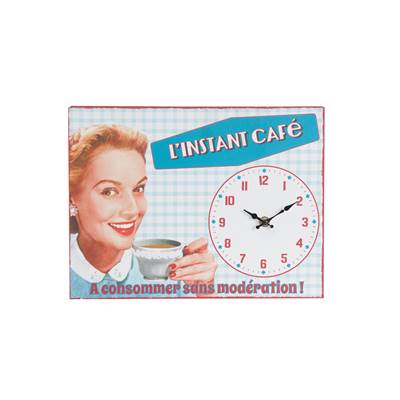 Horloge pendule vintage "l'instant café" 32x24 Fer+papier