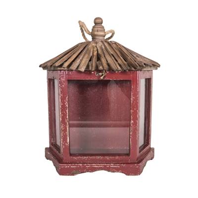Lanterne murale rouge/bois