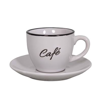 Tasse espresso et sous-tasse "Bistro - café" Blanche