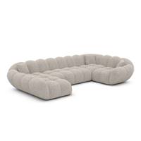 Sigono canapé panoramique angle gauche en tissu bouclé beige