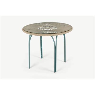 Lyra table ronde en verre résine tressée grise et bleu canard
