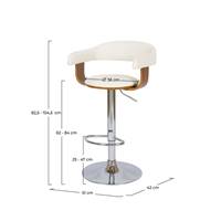 Vestal chaise de bar réglable et pivotant PU blanc et plaqué noyer