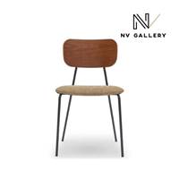 Portimo chaise en tissu tweed jaune miami et bois de noyer