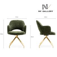 Adlad chaise de bureau rotative en tissu tweed vert kaki et métal doré
