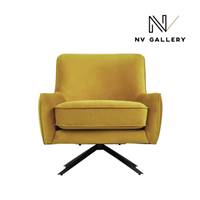 Serafin fauteuil pivotant en velours jaune moutarde et métal noir
