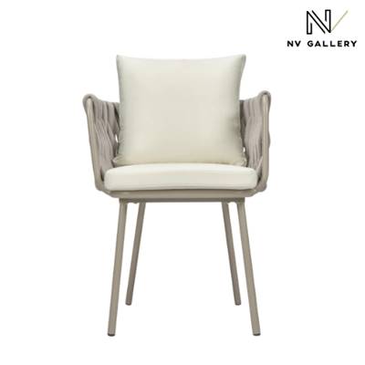 Karev chaise d'extérieur métal et cordage beige tissu blanc écru