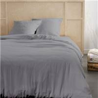 Ali parure de lit 220x240 en gaze de coton uni gris acier