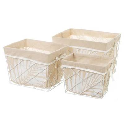 Bohai lot de 3 paniers en métal blanc et tissu sable feuillage