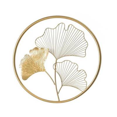 Circle décoration murale ronde 3 feuilles de ginkgo doré