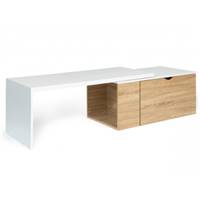 Florenz table basse plateau rotatif et espace de rangement blanc bois