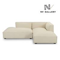 Basil canapé d'angle droit en tissu bouclé blanc et bois noir