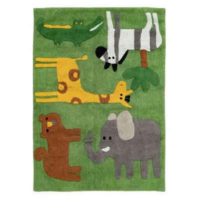 Suivre grand tapis animaux vert en coton