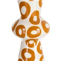 Issla vase blanc motif rond moutarde en métal H23.5