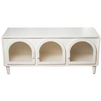 Tara buffet bas en bois mdf blanc 3 portes vitrées L120cm