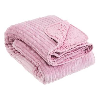 City plaid en sherpa et flanelle rose 125x150