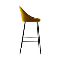Turin chaise de bar dossier arrondie en velours jaune et pieds métal noir H75