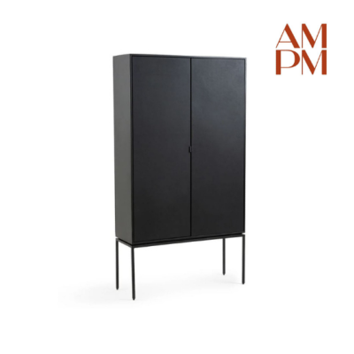 Cyril armoire 2 portes métal et cuir noir
