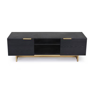 Chalet meuble TV bois noir et métal doré 150