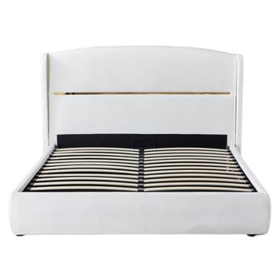 Stanrit lit-coffre 180x200 en velours blanc et liseré doré