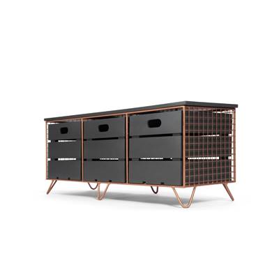 Amph banc avec casiers de rangement cuivre et gris