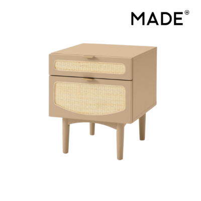 Emmi table de chevet caramel et rotin