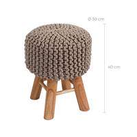 Kink petit tabouret tricot taupe et pieds en bois