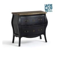 Manolo commode basse 2 tiroirs noir et pin massif effet vieilli